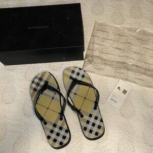Burberry Nova Check Flip Flops and Plastic Swim Bag